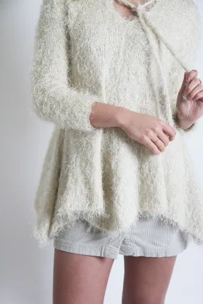 Fuzzy Vanilla Sweater with Handkerchief Hem