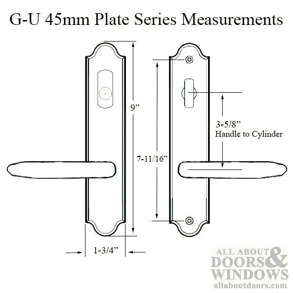 G-U Torino Handle and 45mm Plate Series, Zamac, Active, Keyed with Thumbturn (Handle Below Cylinder), Choose Color