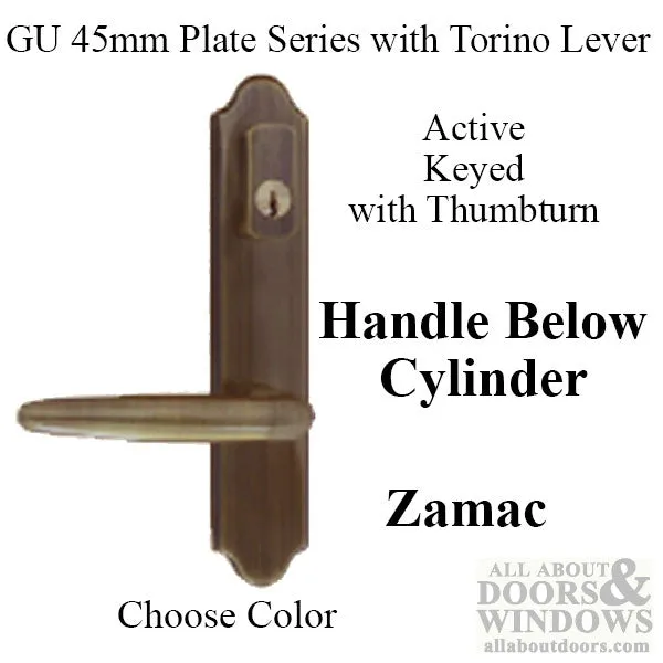 G-U Torino Handle and 45mm Plate Series, Zamac, Active, Keyed with Thumbturn (Handle Below Cylinder), Choose Color