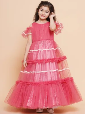 Girls Cold Shoulder Tiered Fit & Flare Maxi Dress