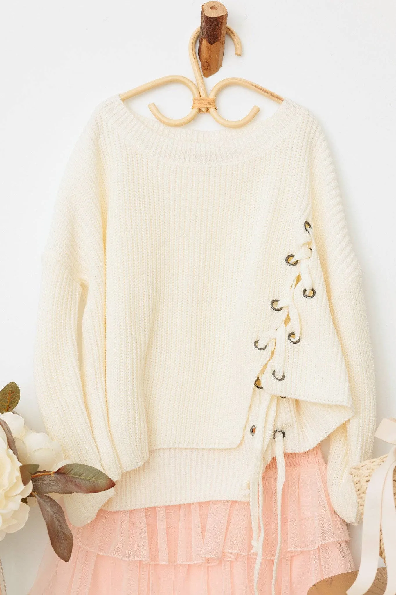 Girls Tie Up Oversize Sweater