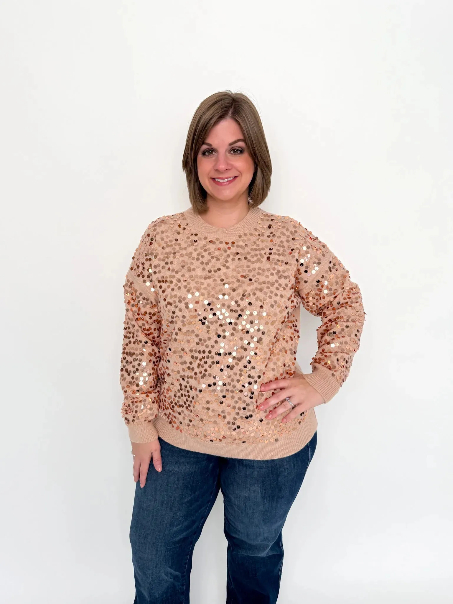 Gold Sequin Long Sleeve Sweater