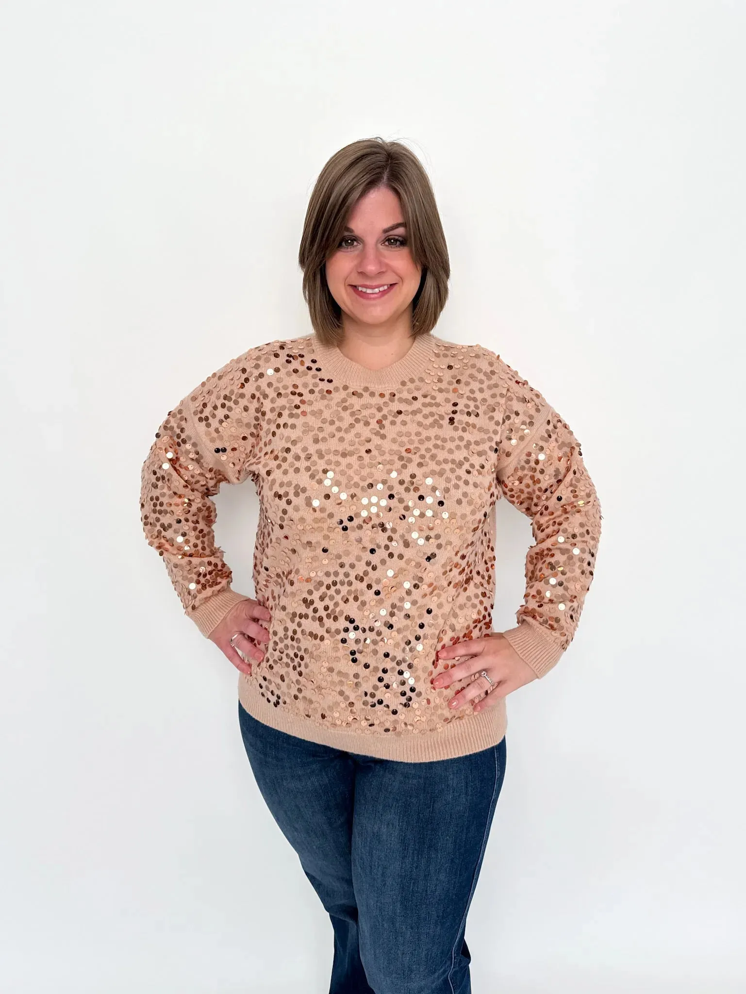 Gold Sequin Long Sleeve Sweater