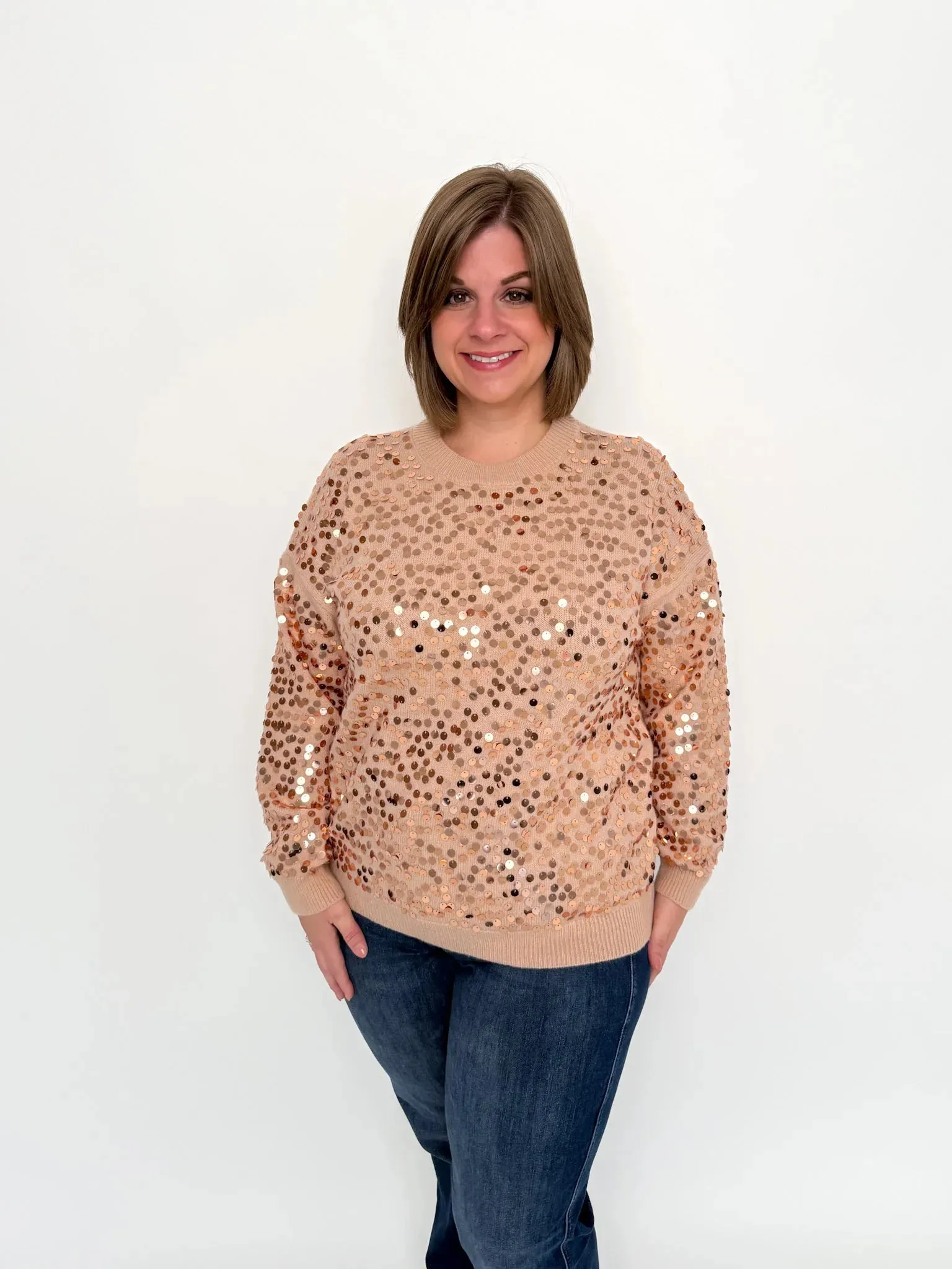 Gold Sequin Long Sleeve Sweater