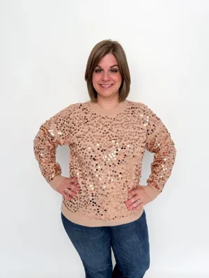 Gold Sequin Long Sleeve Sweater