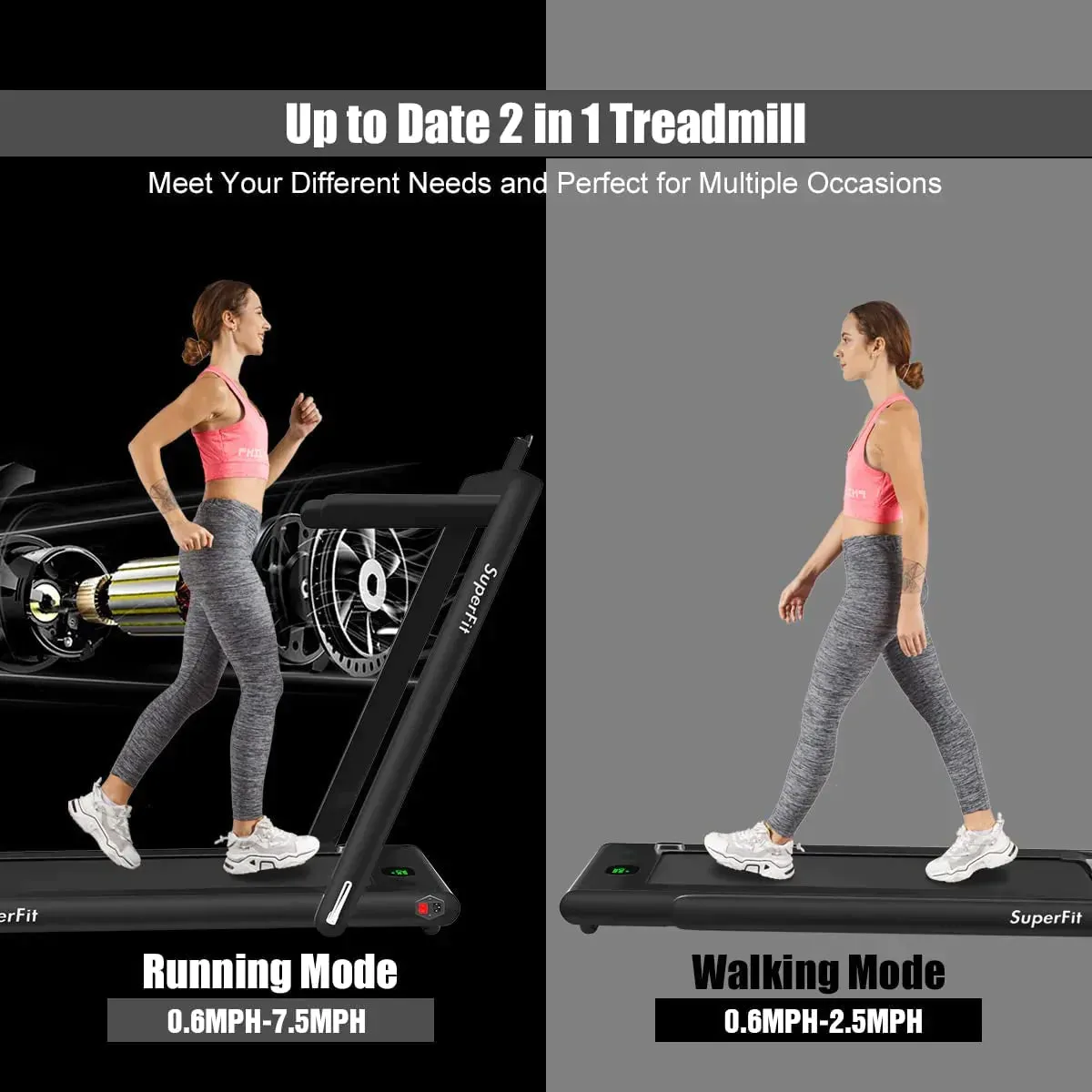 Goplus 2 in 1 Folding Treadmill, 2.25HP Superfit Under Desk for Walking Jogging at Home Office