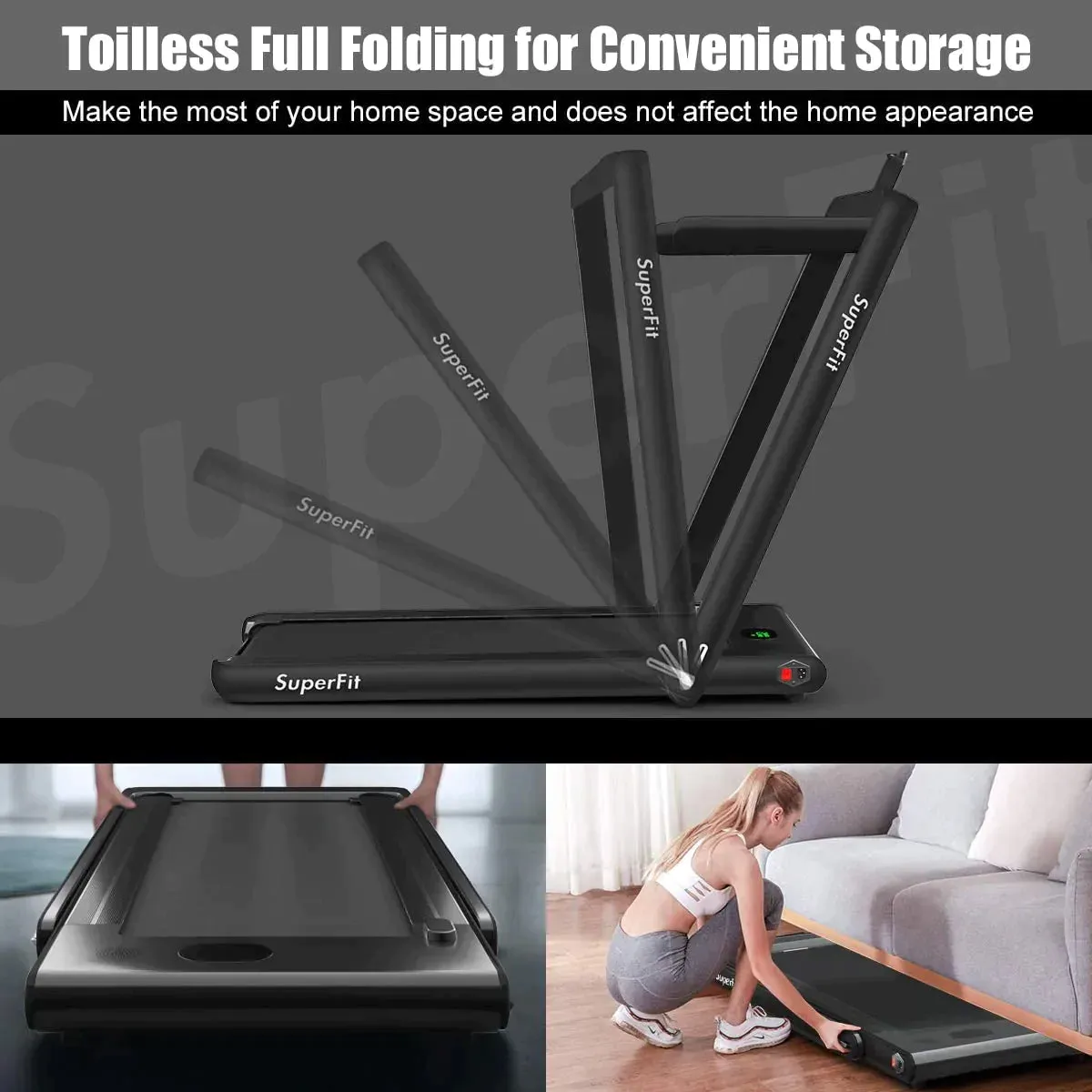 Goplus 2 in 1 Folding Treadmill, 2.25HP Superfit Under Desk for Walking Jogging at Home Office