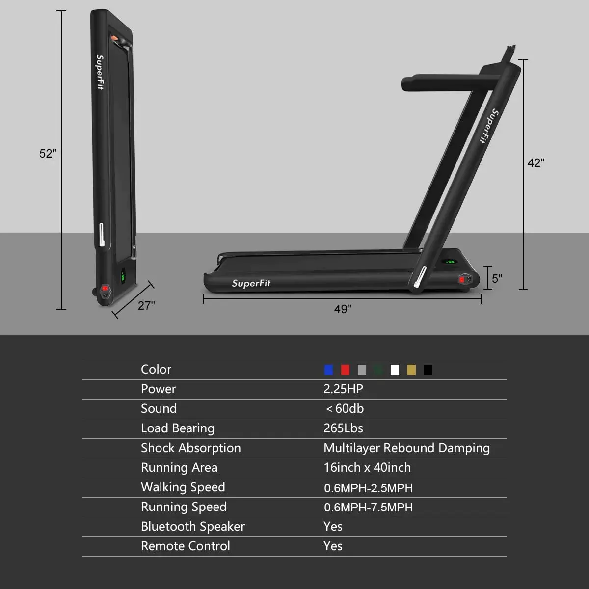 Goplus 2 in 1 Folding Treadmill, 2.25HP Superfit Under Desk for Walking Jogging at Home Office