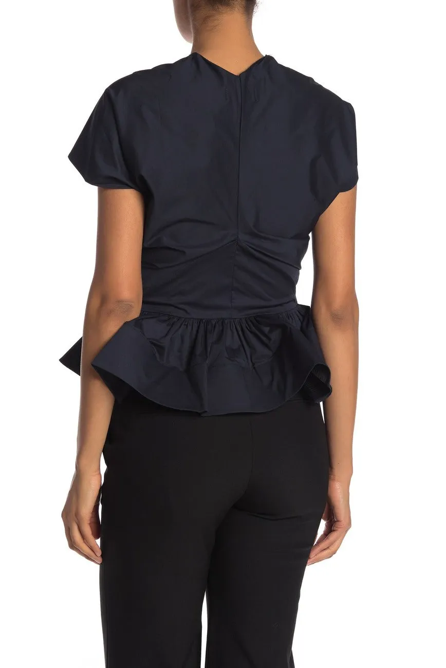 Gracia Ruched Navy Zip Up Top