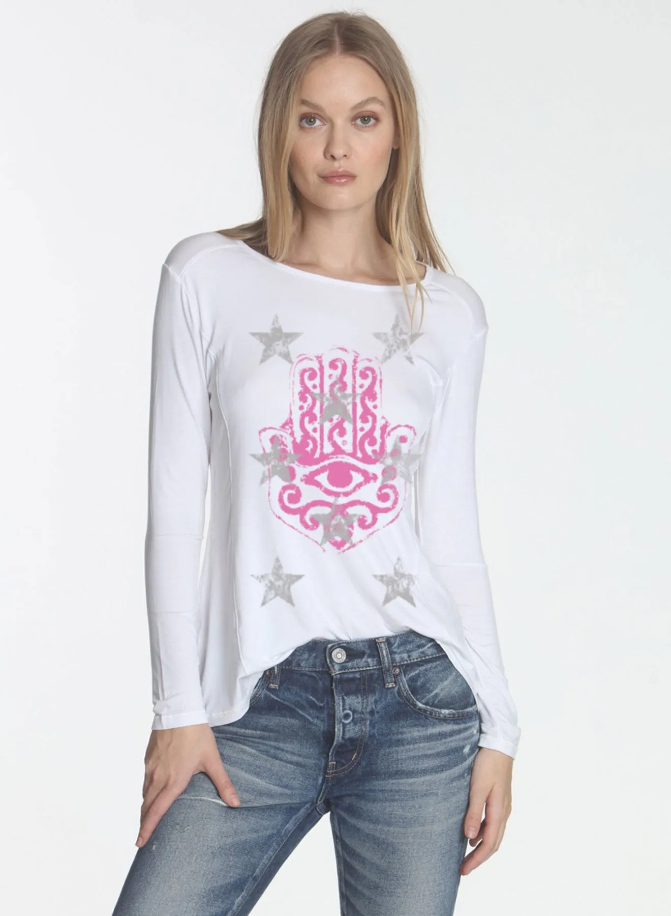 Graphic Riley LS Tee - White Hand Stars