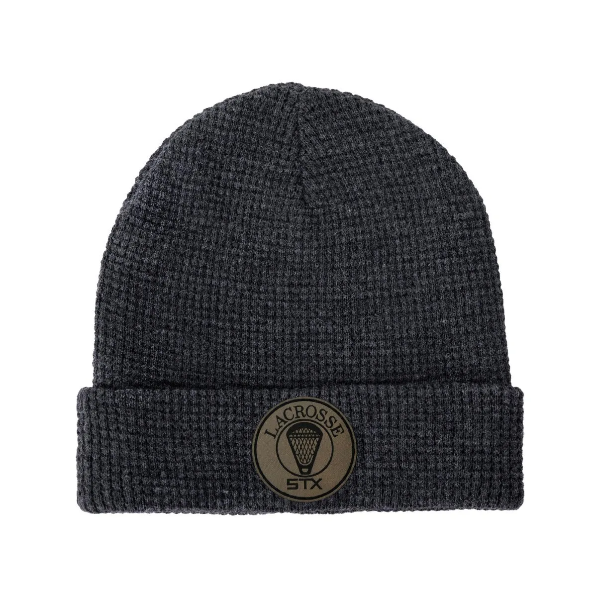 Gray Knit Hat with Leather STX Patch