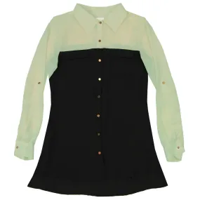 Green Oversized Color Block Blouse with Pockets