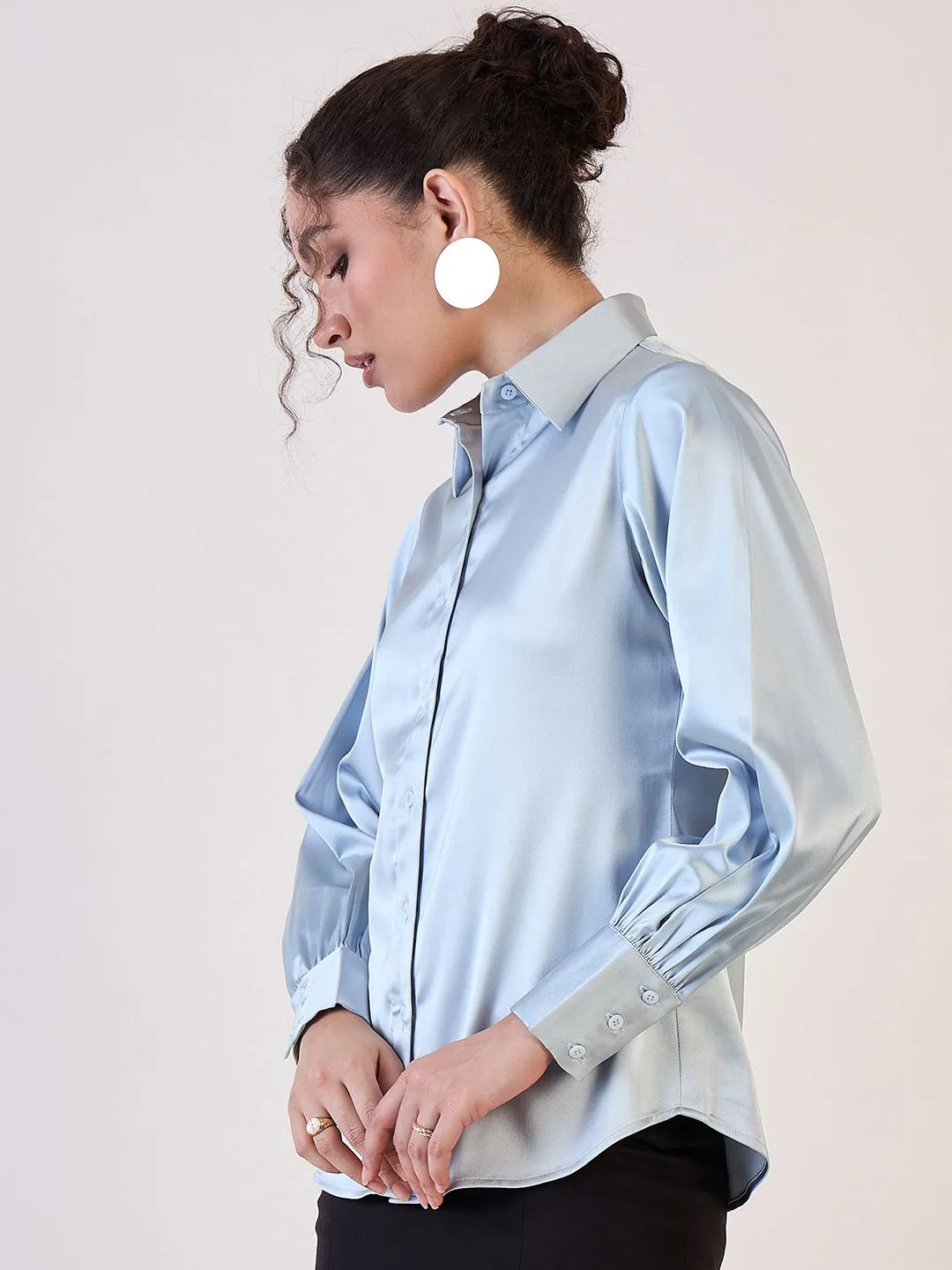 Grey Balloon Sleeve Regular Shirt