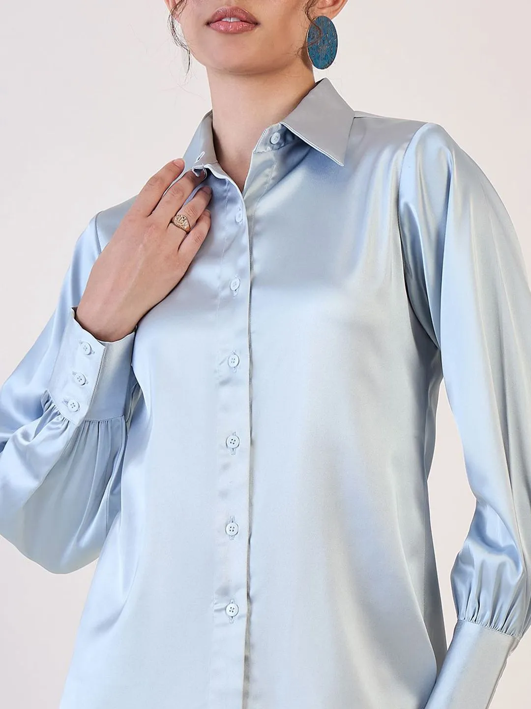 Grey Balloon Sleeve Regular Shirt