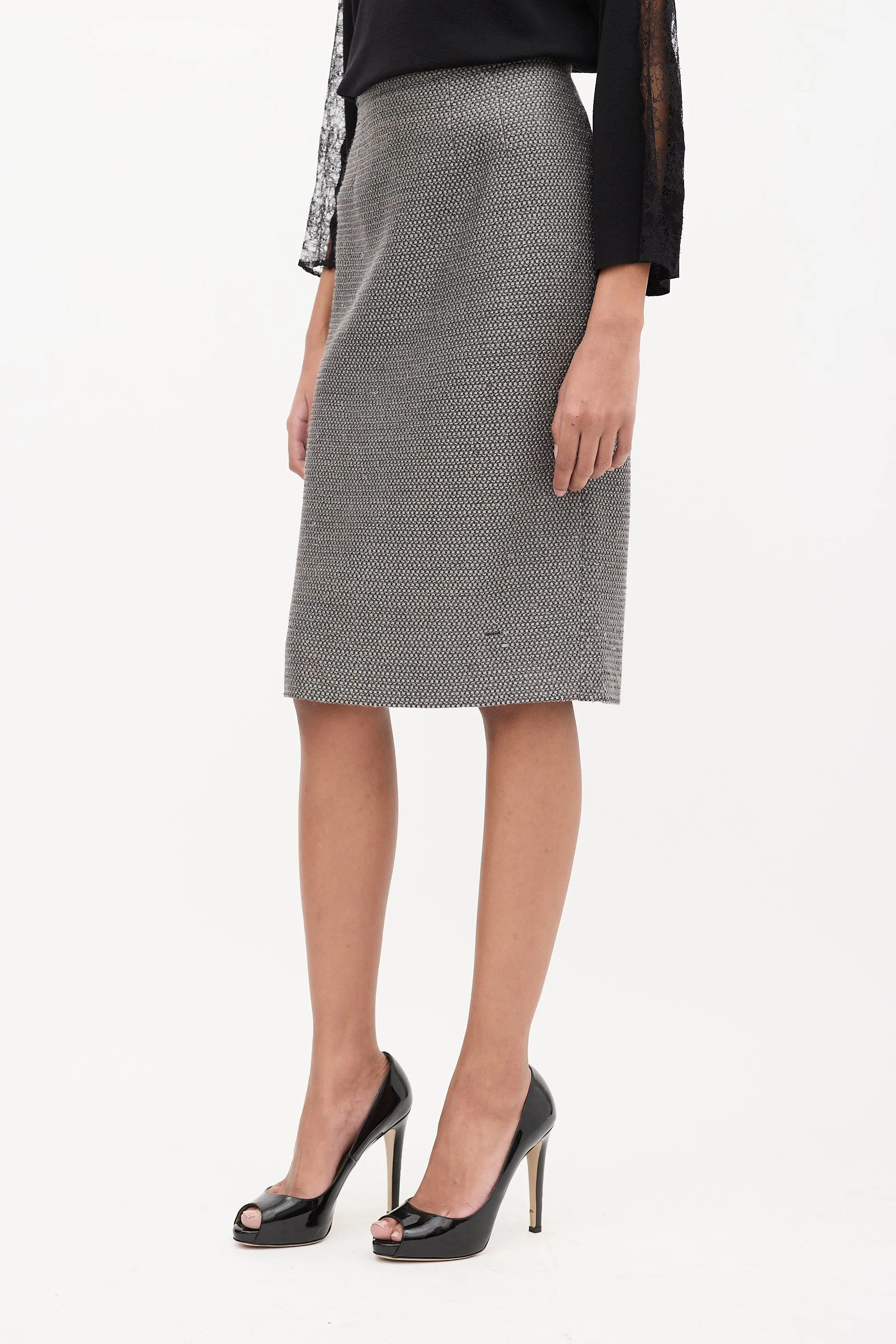 Grey Tweed Pencil Skirt