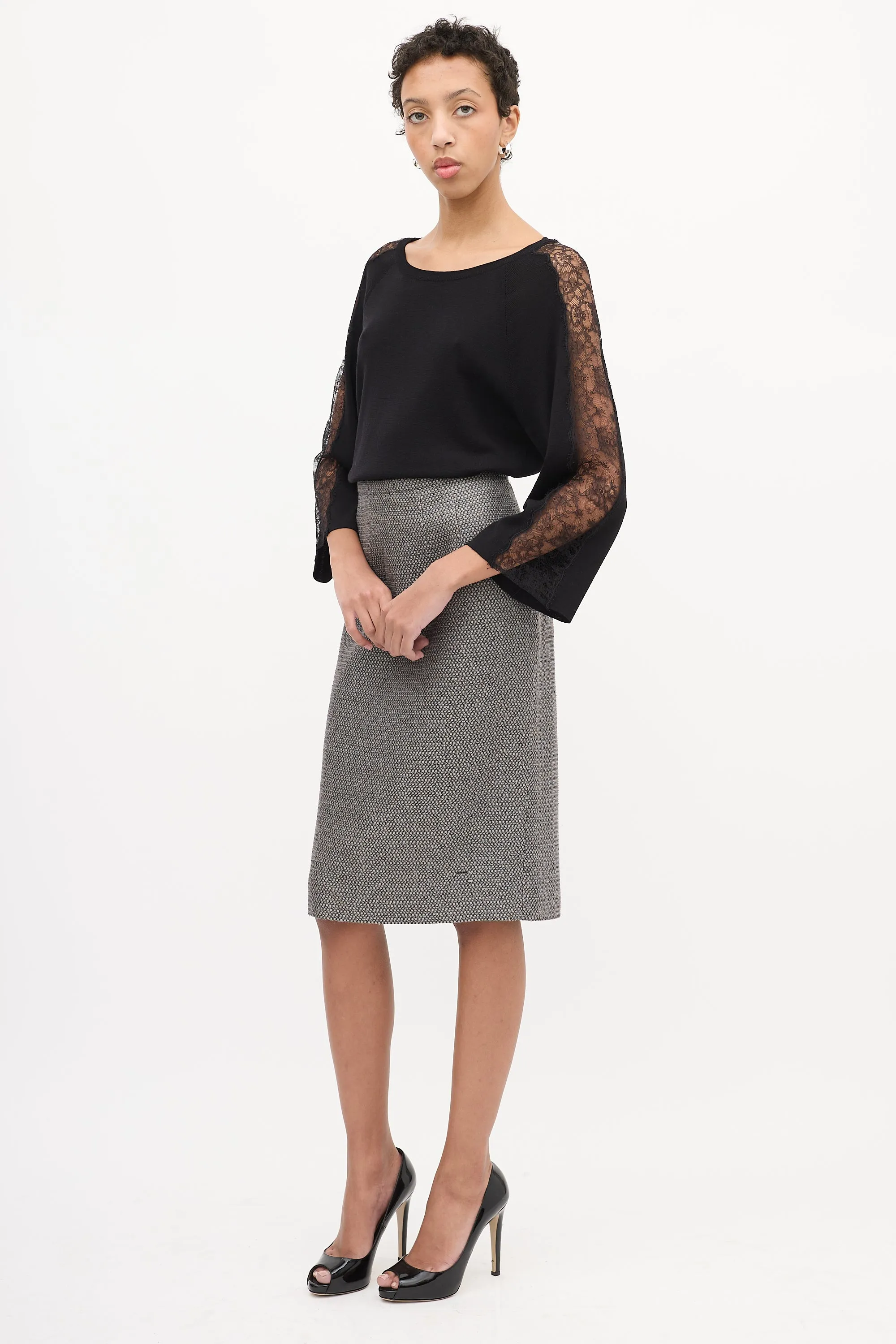 Grey Tweed Pencil Skirt