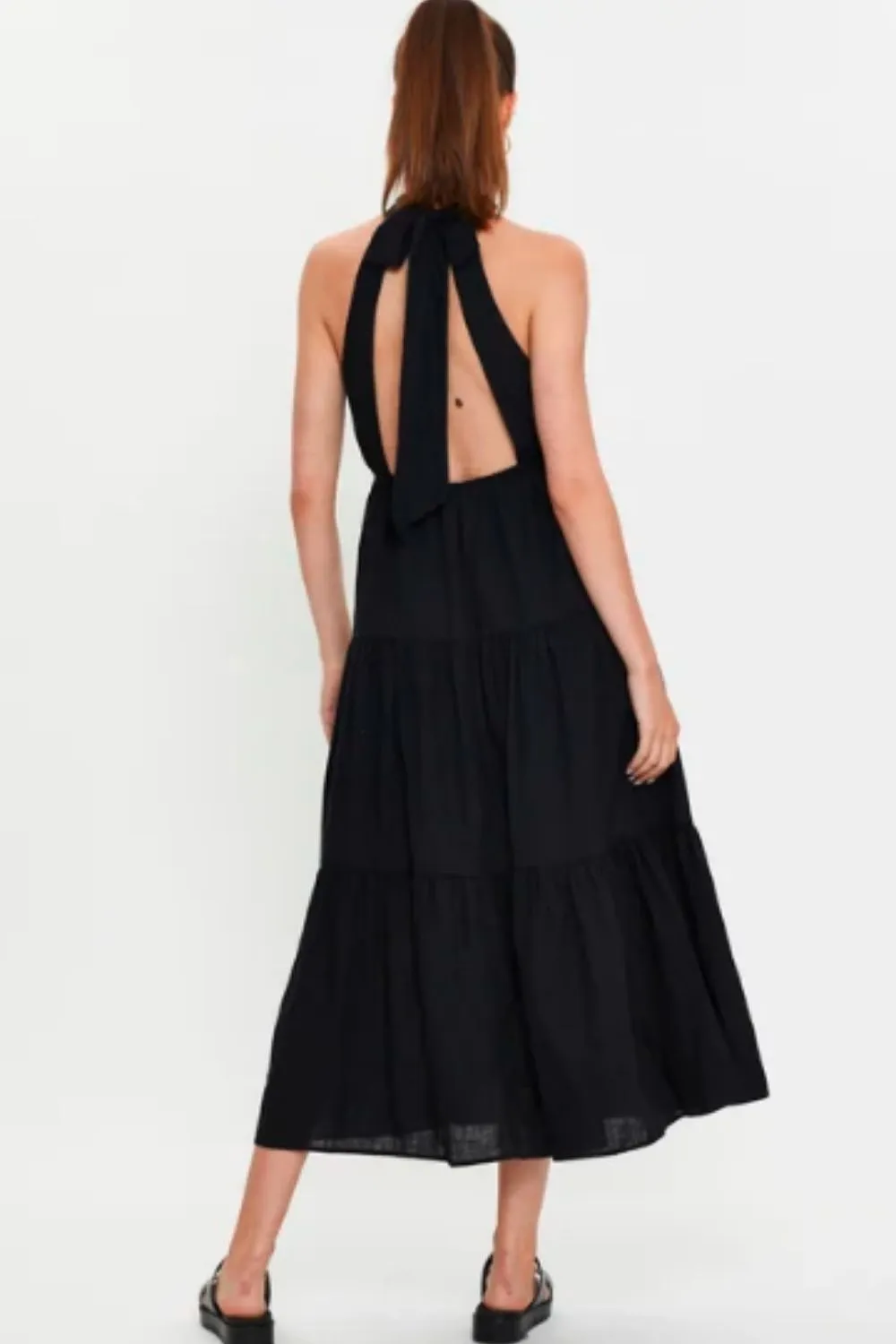 Halter Neck Backless Ruffle Dress