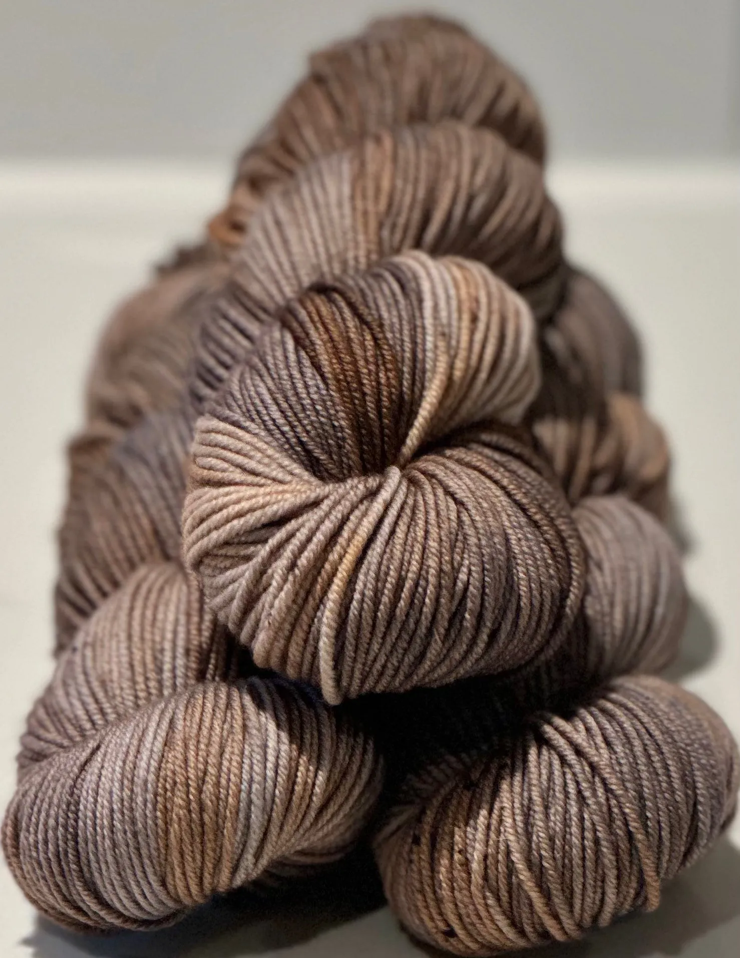 Hand Dyed Yarn "Whippoorwill" Grey Brown Copper Silver Tan Caramel Beige Black Speckled Merino Worsted Superwash 218yds 100g