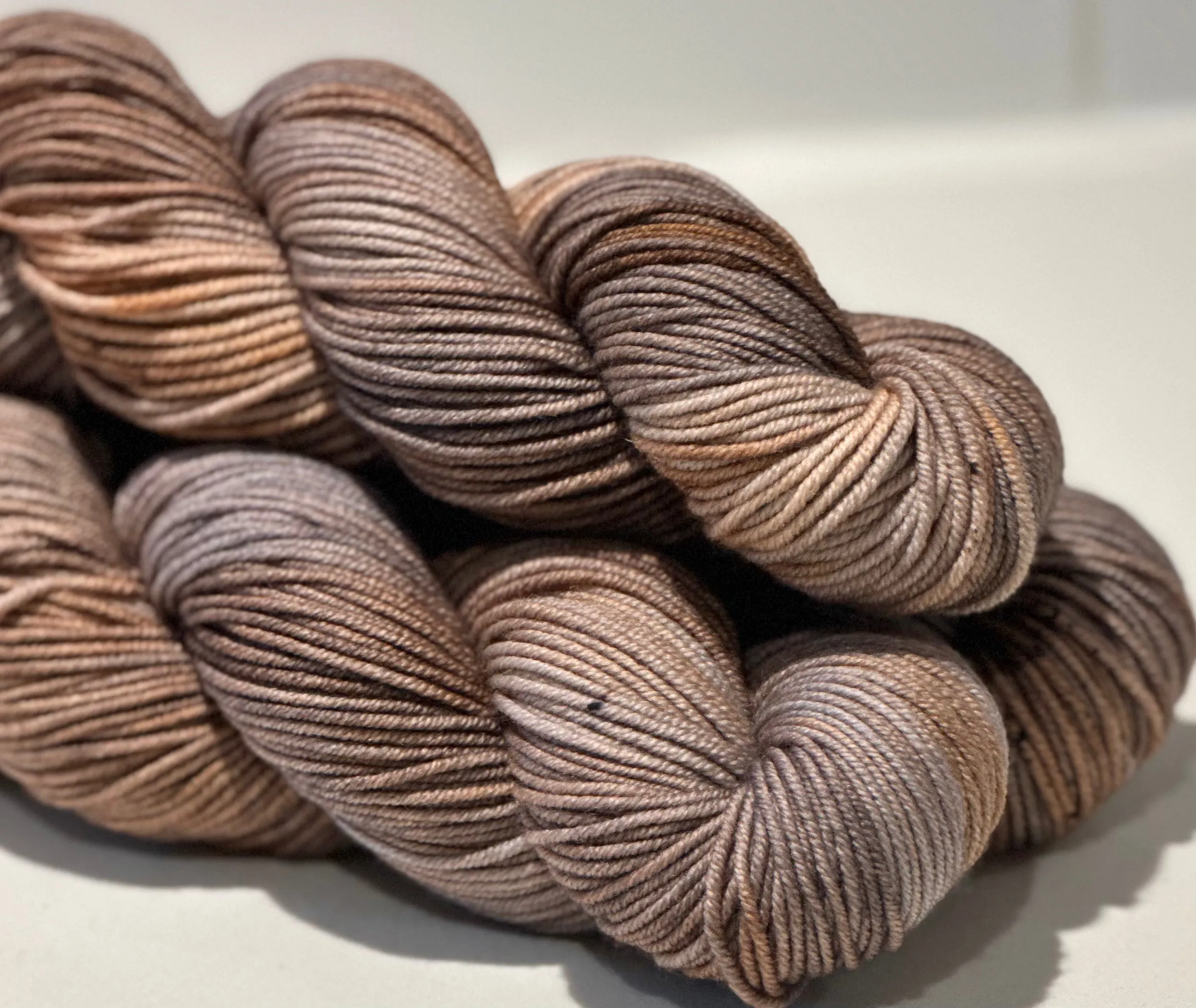 Hand Dyed Yarn "Whippoorwill" Grey Brown Copper Silver Tan Caramel Beige Black Speckled Merino Worsted Superwash 218yds 100g