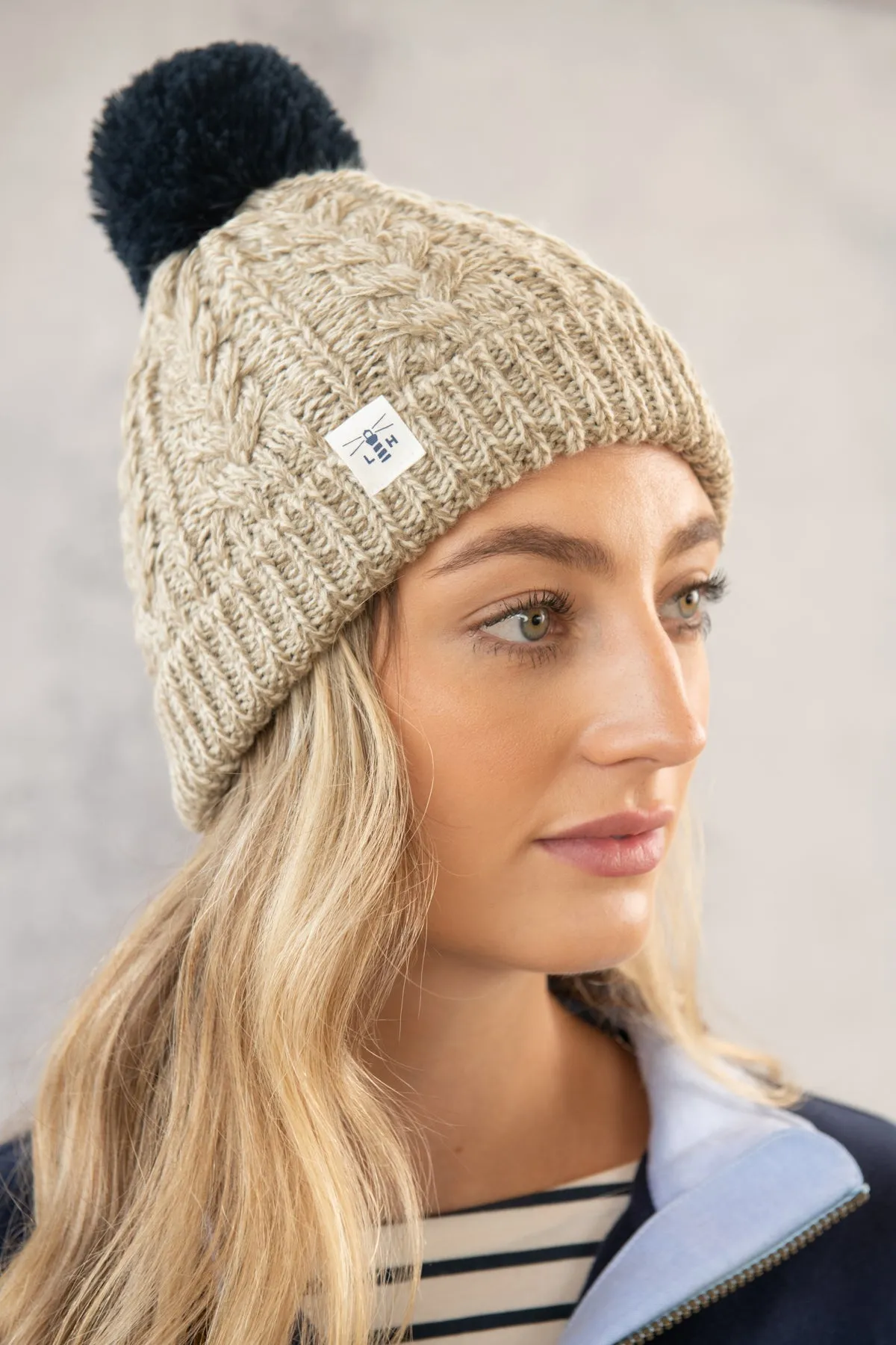 Hannah Bobble Hat - Almond Navy