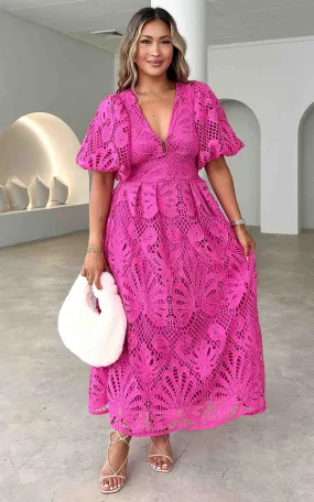 Hazelle Lace Maxi Dress - Hot Pink