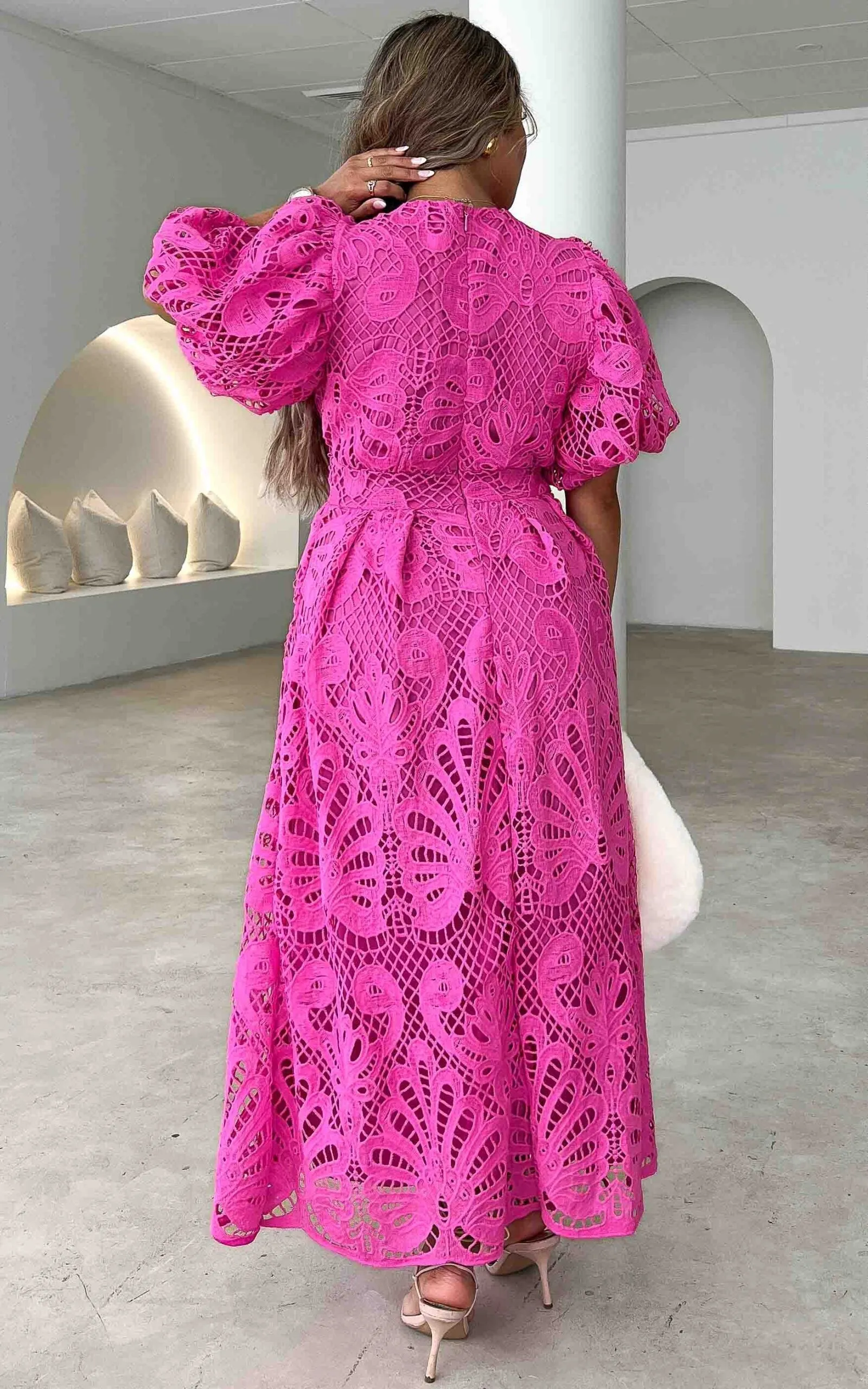 Hazelle Lace Maxi Dress - Hot Pink