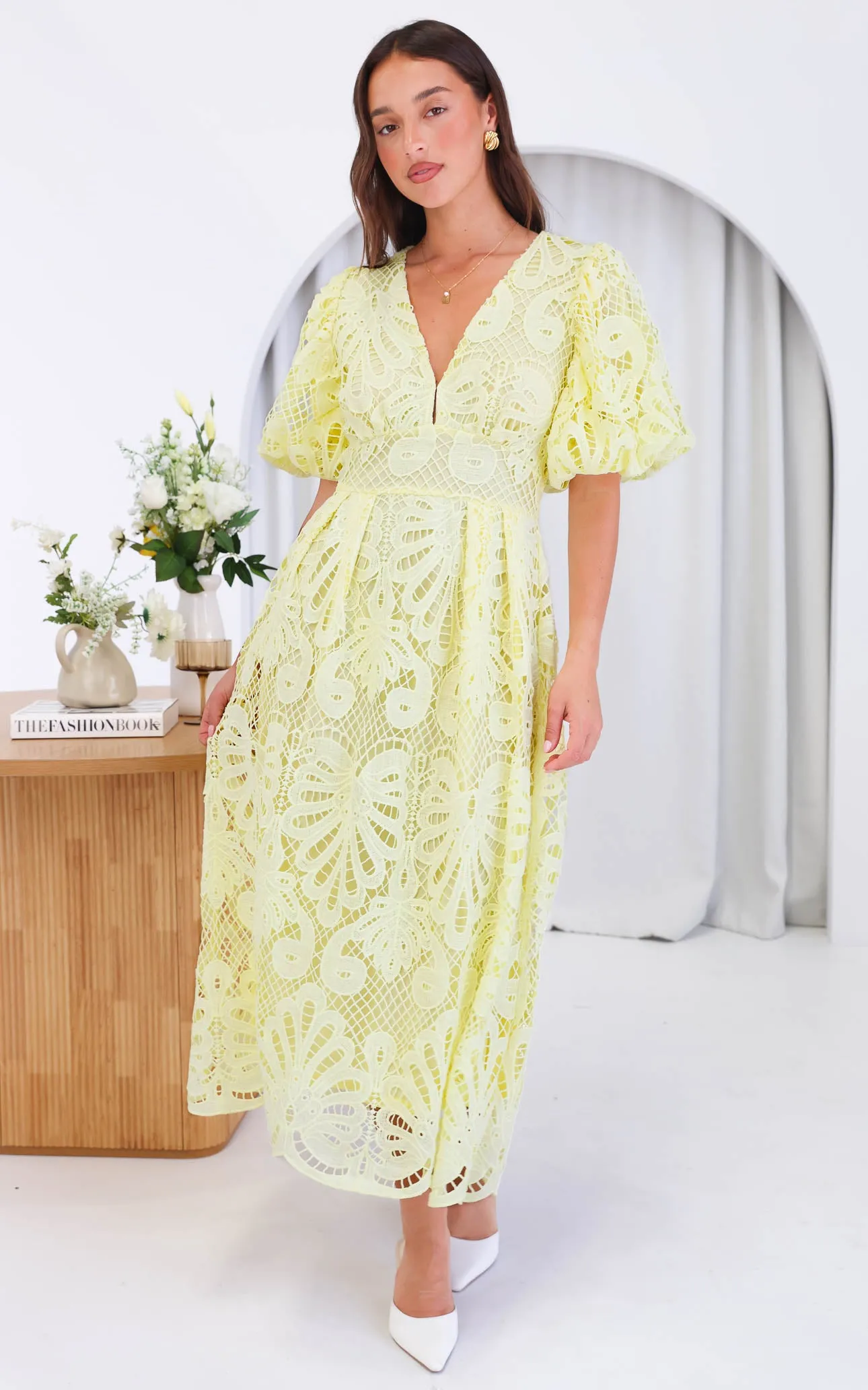 Hazelle Lace Maxi Dress - Lemon Yellow