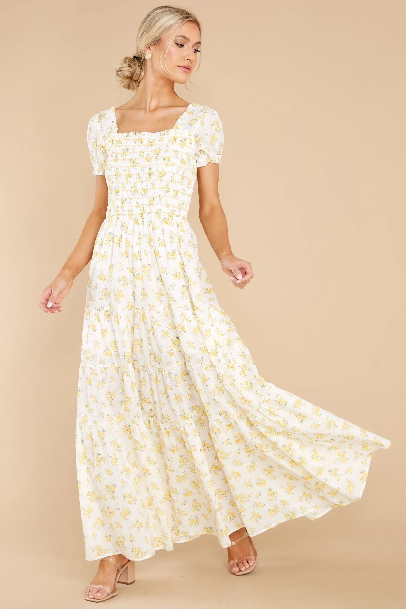 Heart Of Marigolds White Floral Print Maxi Dress