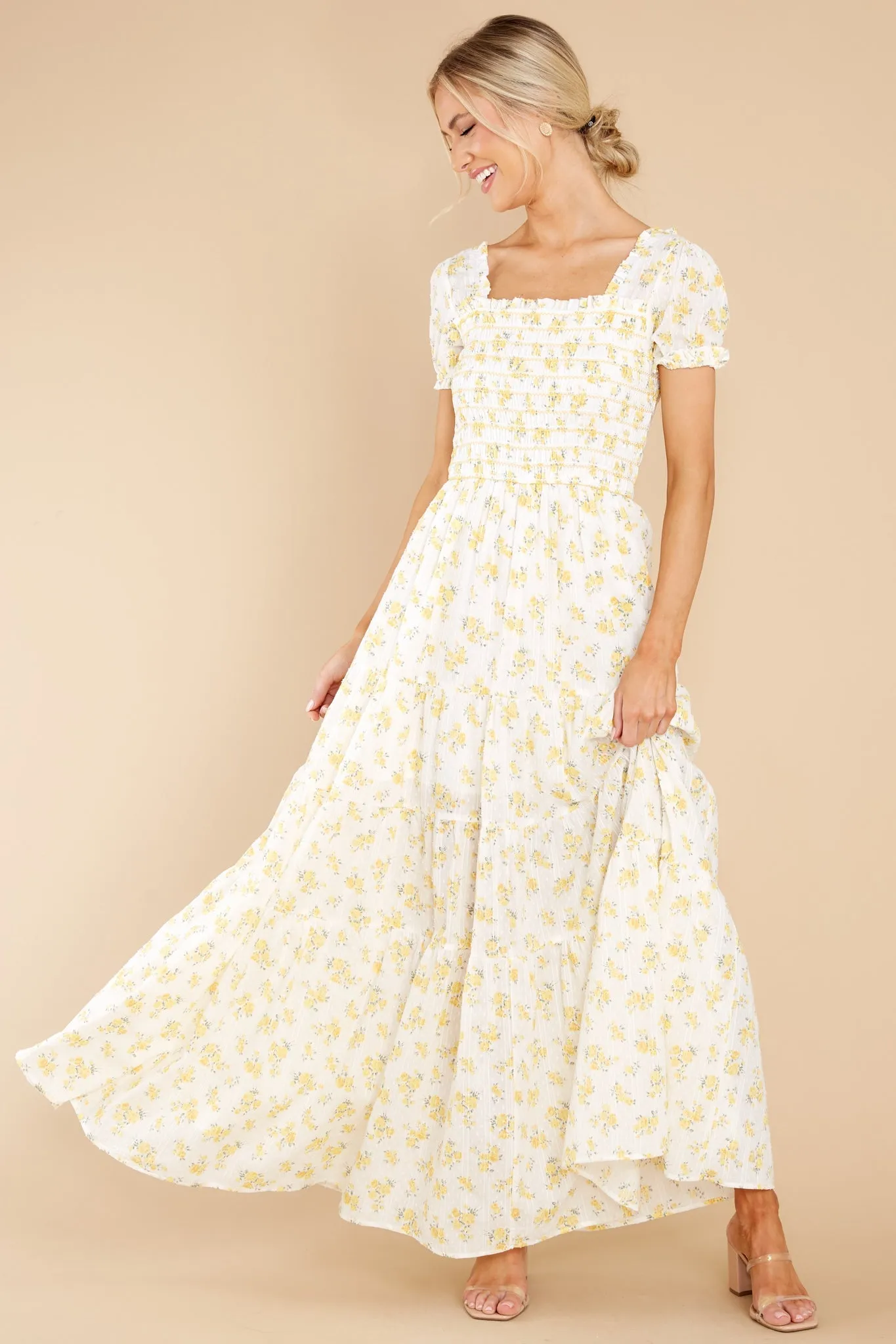 Heart Of Marigolds White Floral Print Maxi Dress