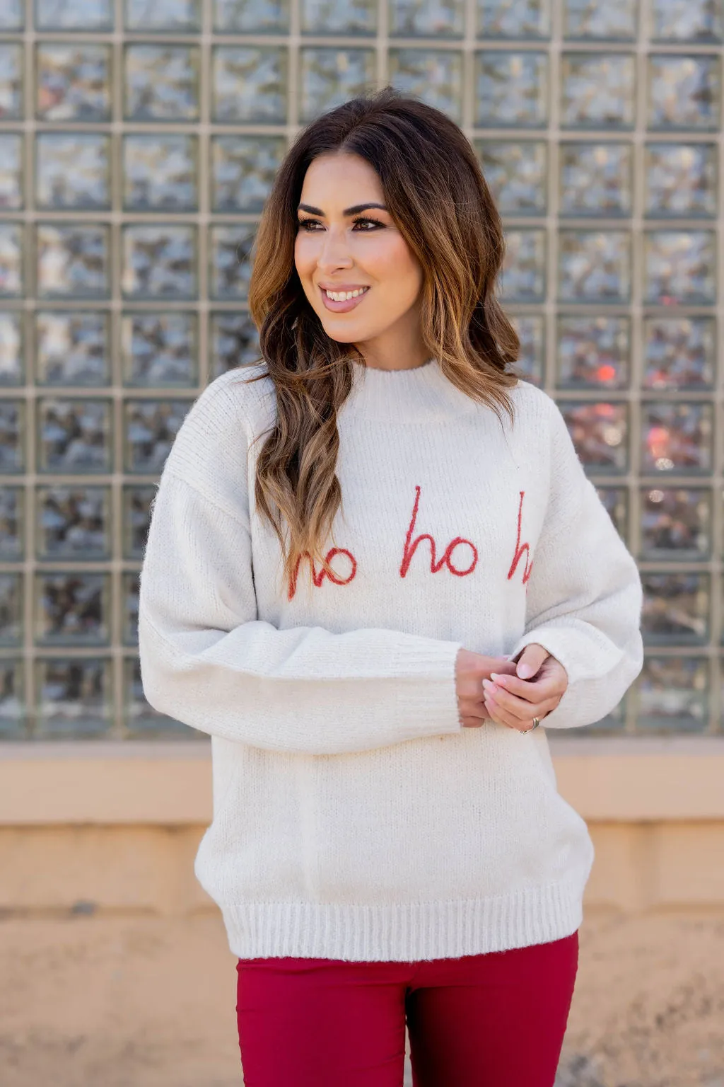 Ho Ho Ho Ribbed Trim Sweater