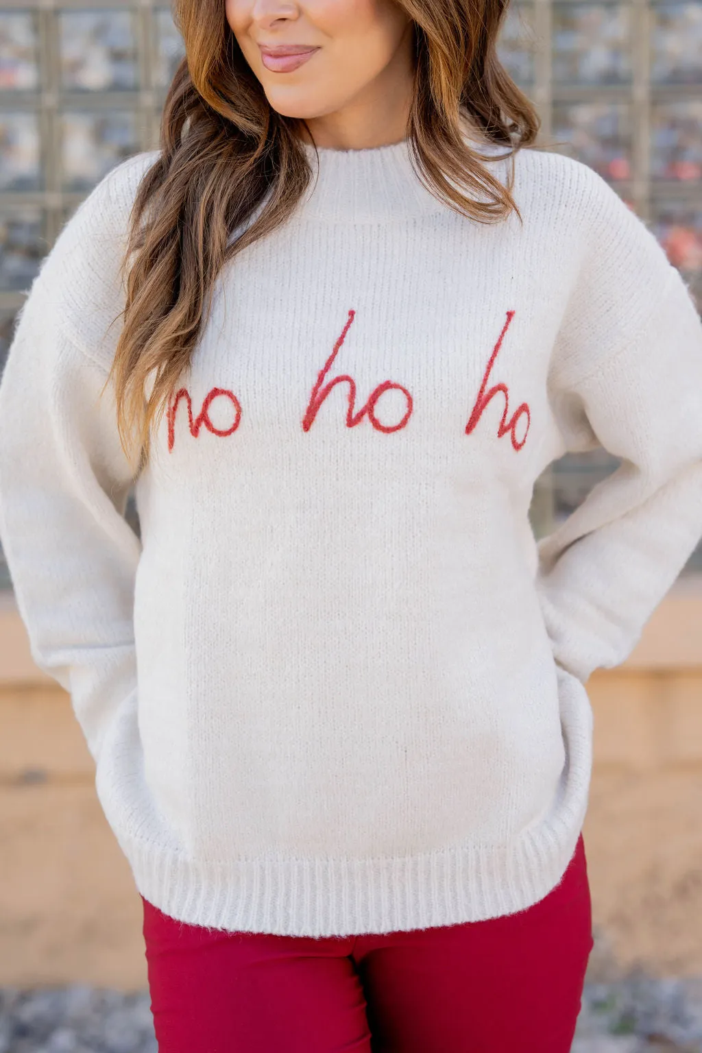 Ho Ho Ho Ribbed Trim Sweater