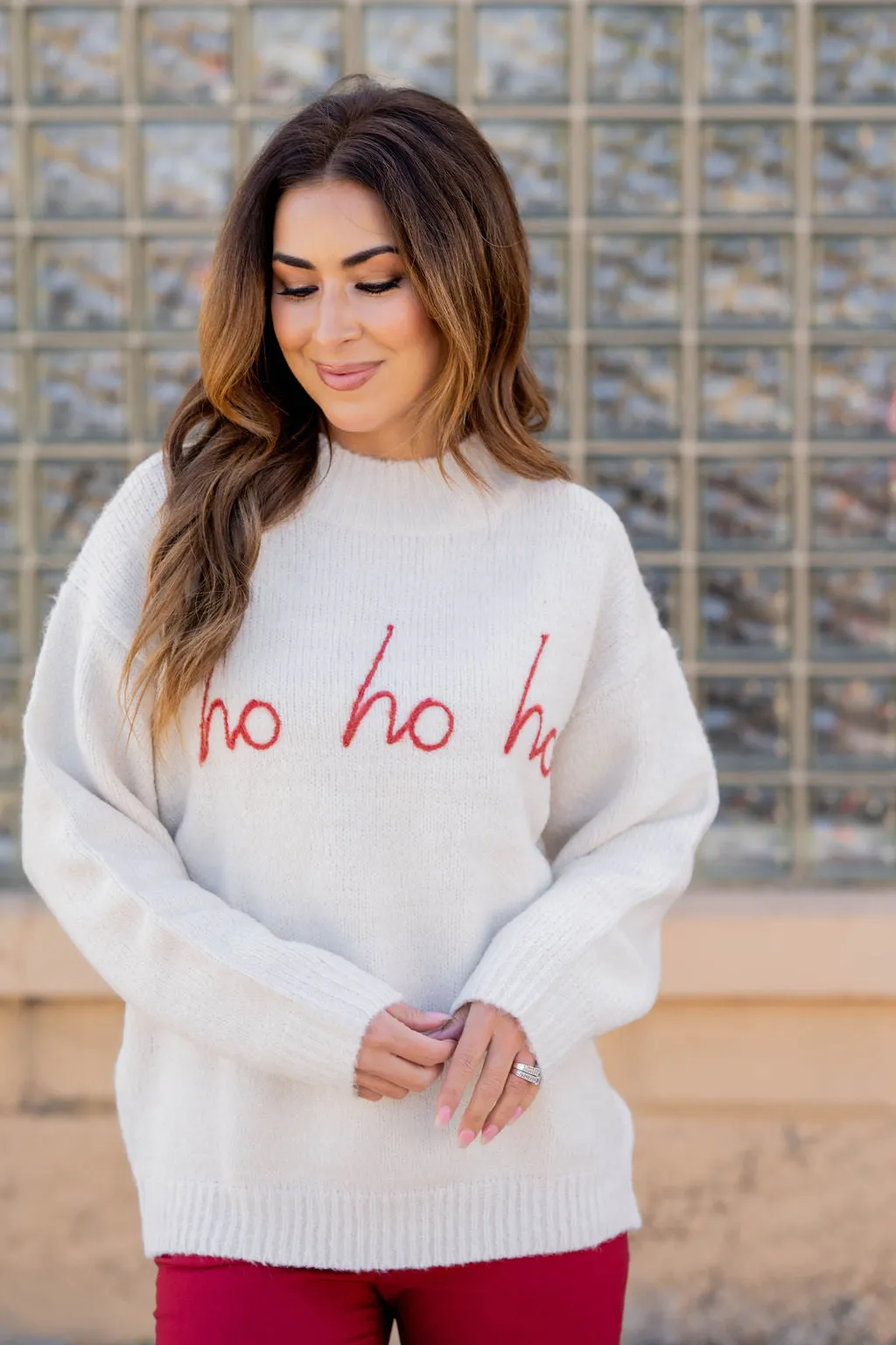 Ho Ho Ho Ribbed Trim Sweater