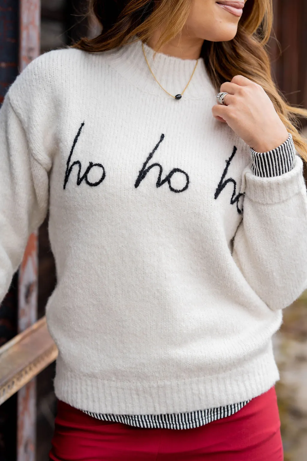 Ho Ho Ho Ribbed Trim Sweater