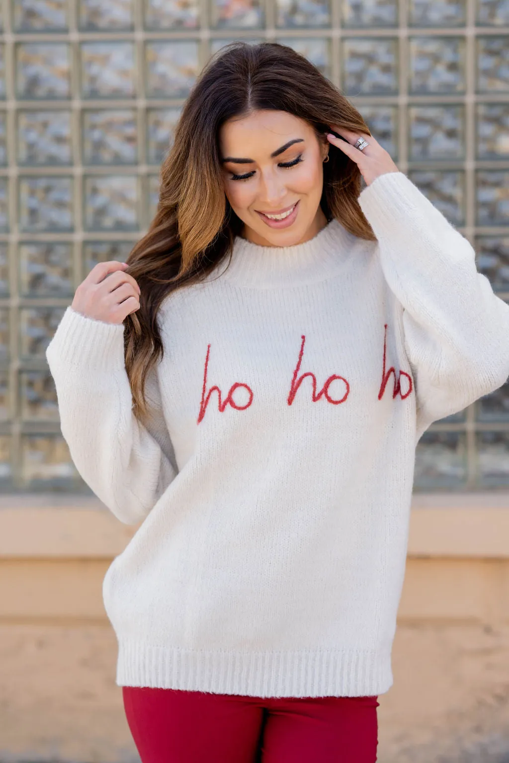 Ho Ho Ho Ribbed Trim Sweater