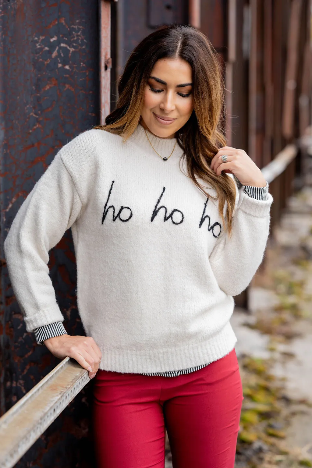 Ho Ho Ho Ribbed Trim Sweater