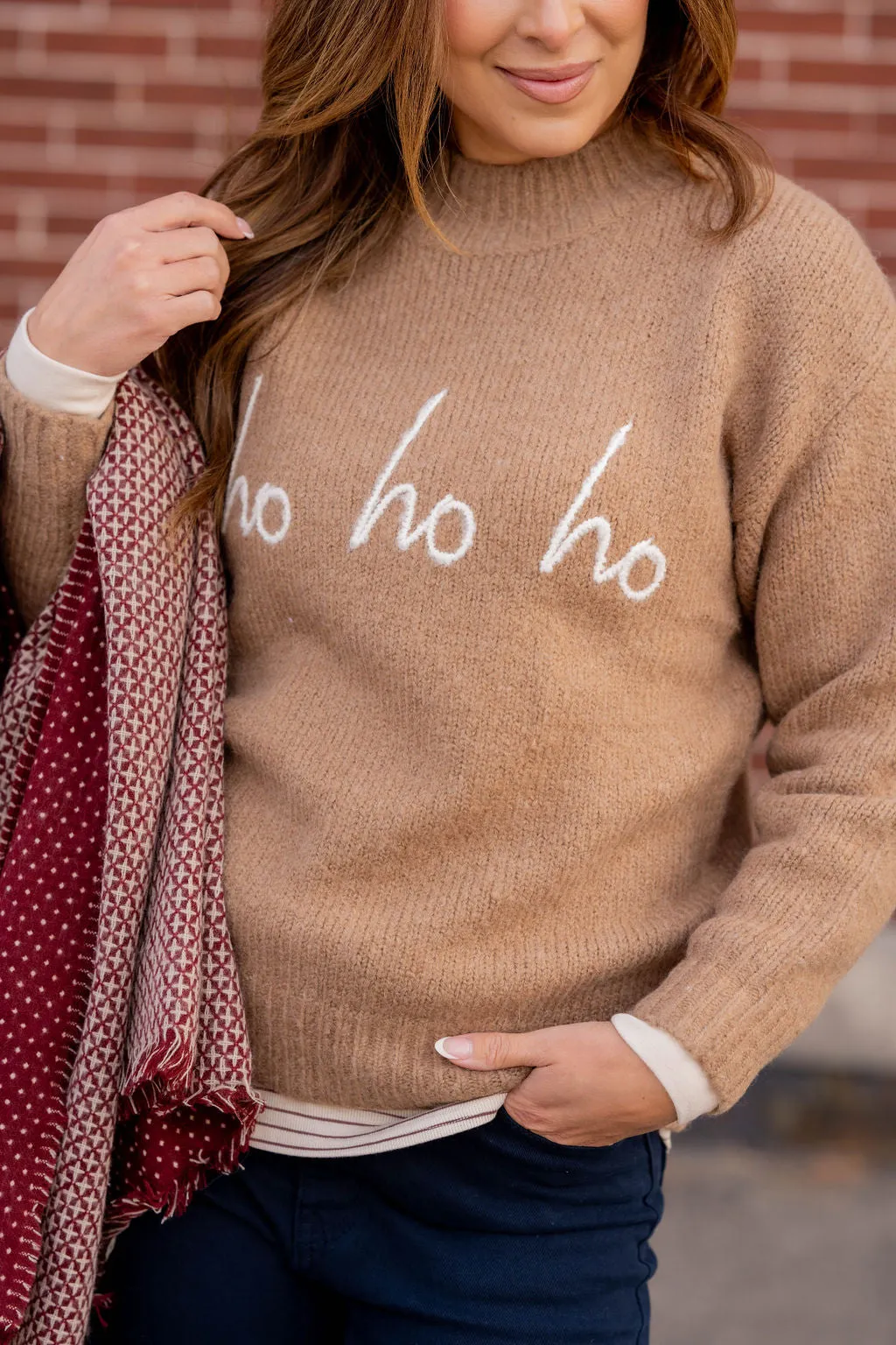 Ho Ho Ho Ribbed Trim Sweater