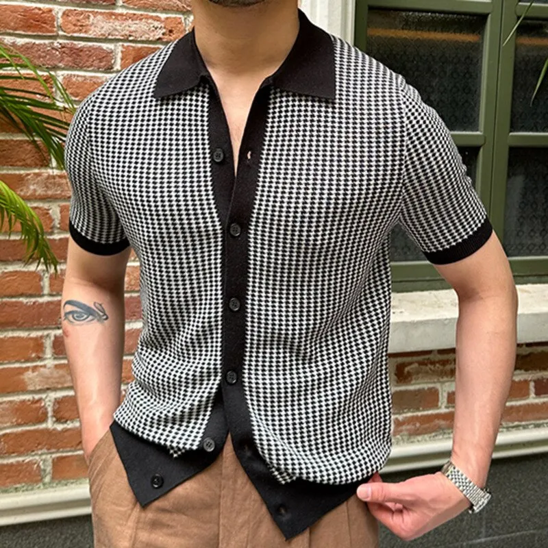 Houndstooth Single-Breasted Polo Shirt