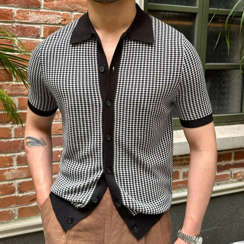 Houndstooth Single-Breasted Polo Shirt