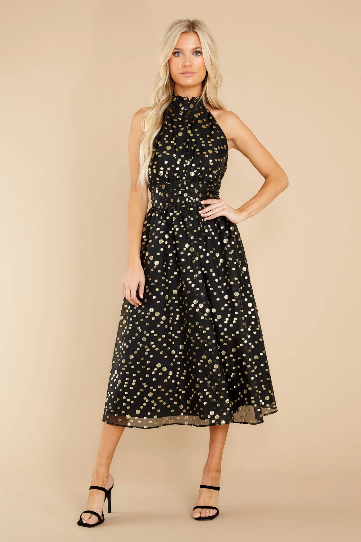 I Know A Spot Black And Gold Midi Dress