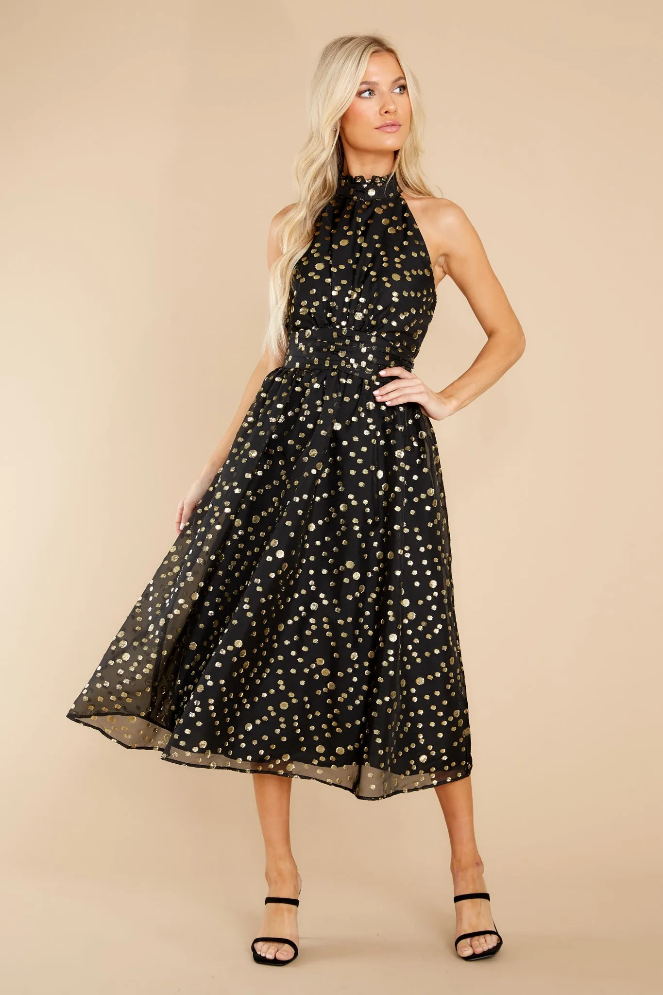 I Know A Spot Black And Gold Midi Dress