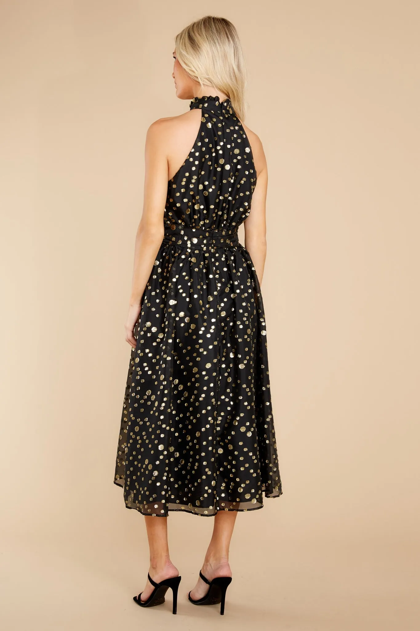 I Know A Spot Black And Gold Midi Dress