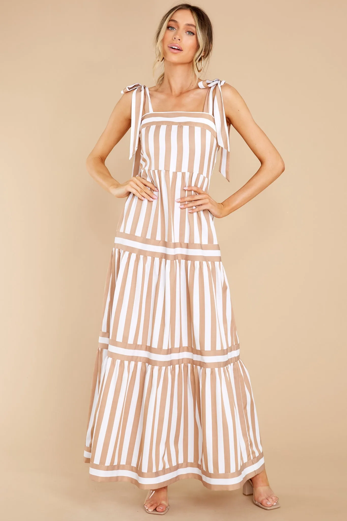 I'm With You Taupe Stripe Maxi Dress