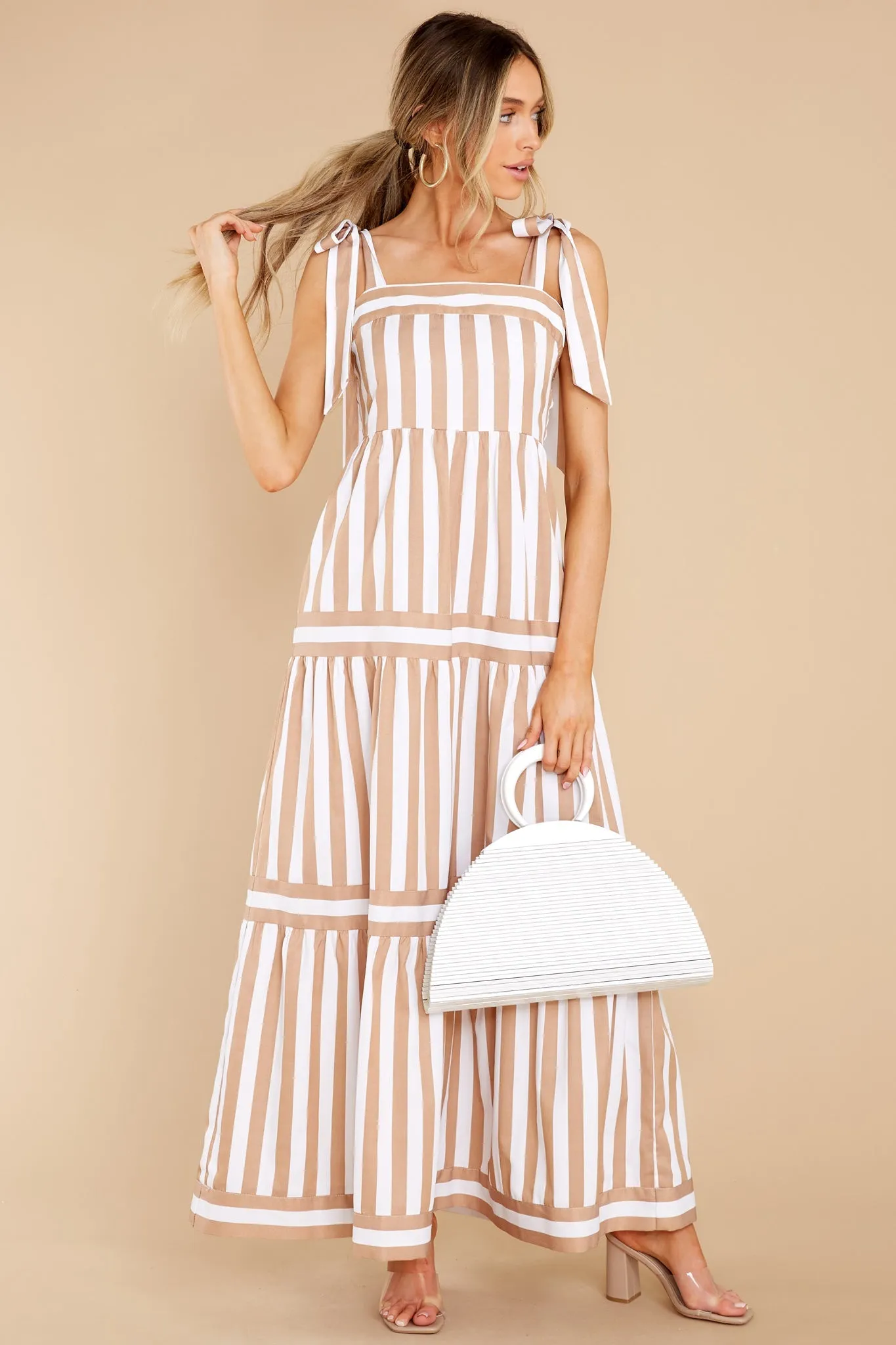 I'm With You Taupe Stripe Maxi Dress