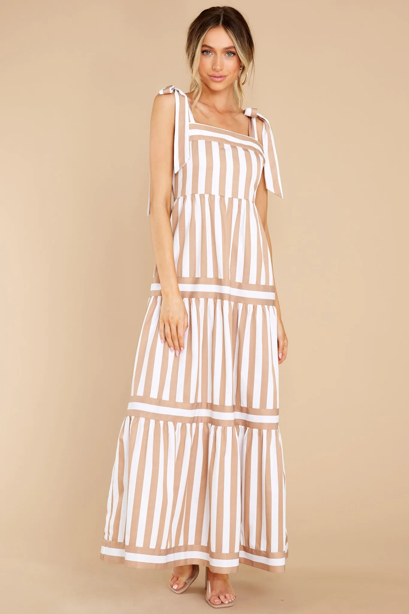 I'm With You Taupe Stripe Maxi Dress