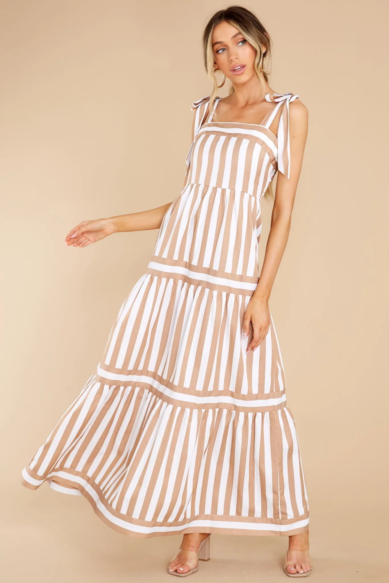 I'm With You Taupe Stripe Maxi Dress