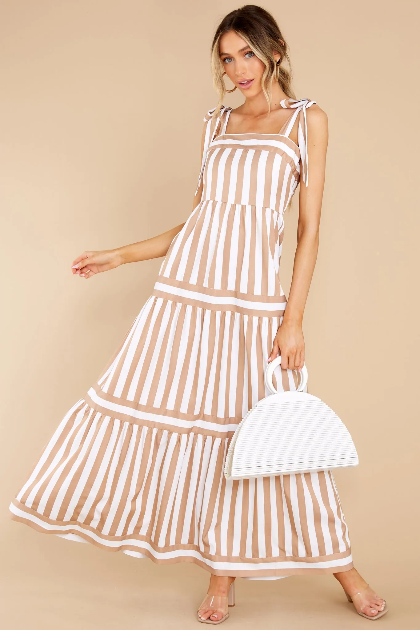 I'm With You Taupe Stripe Maxi Dress