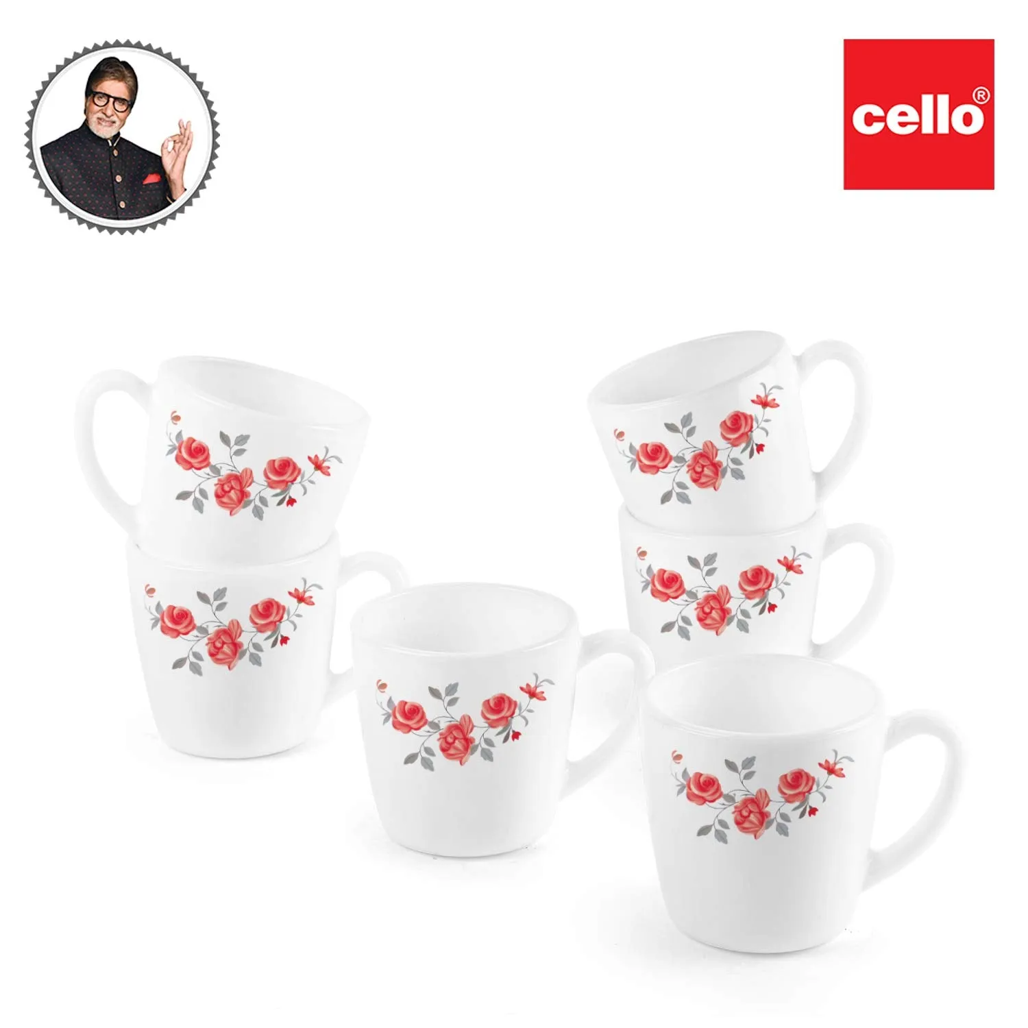 Imperial Red Rose Fantasy Ricca Mugs, 6 Pieces