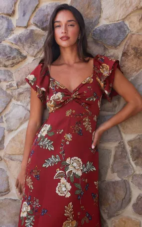 In The Sky Maxi Dress - Wine Red Floral