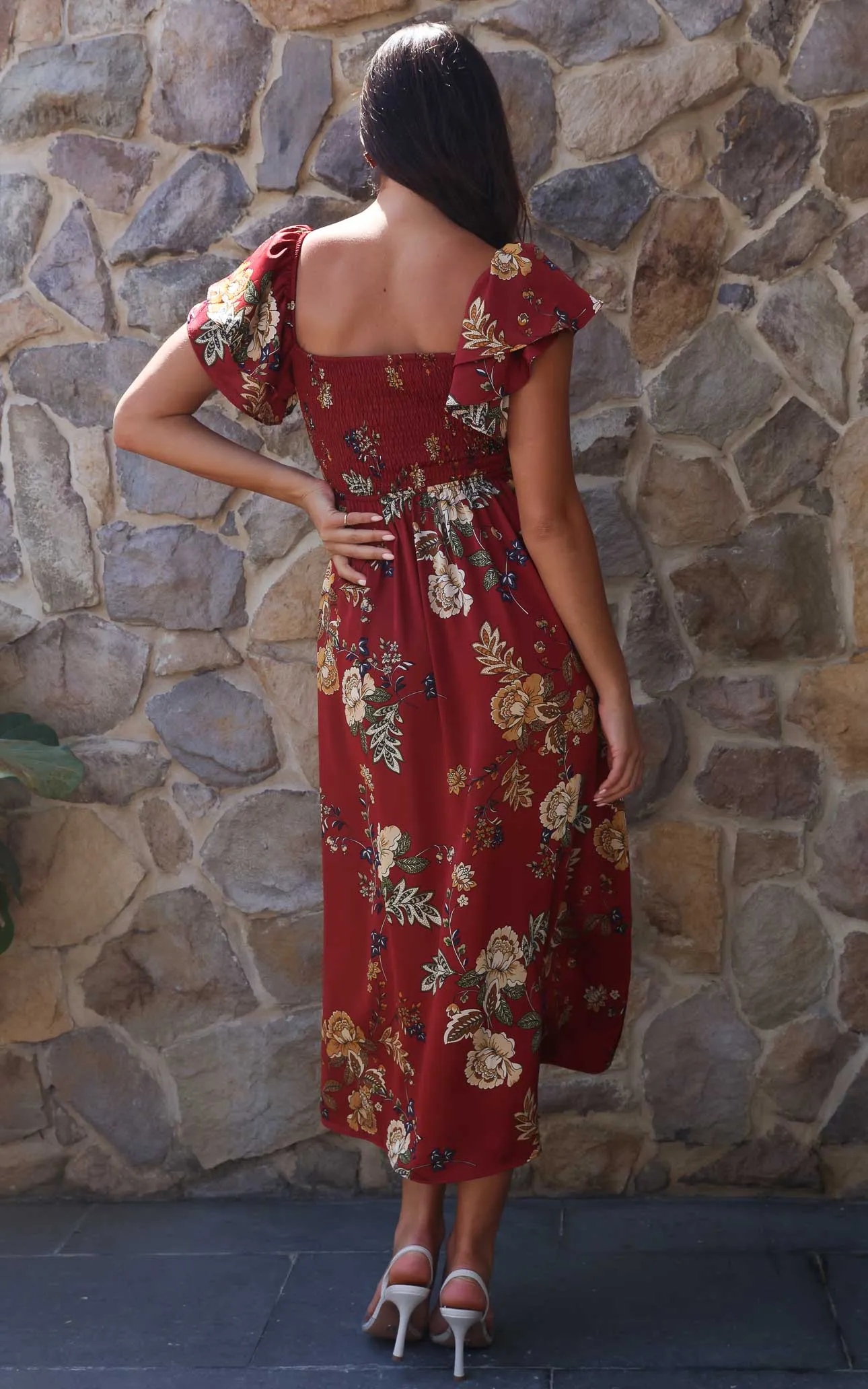 In The Sky Maxi Dress - Wine Red Floral