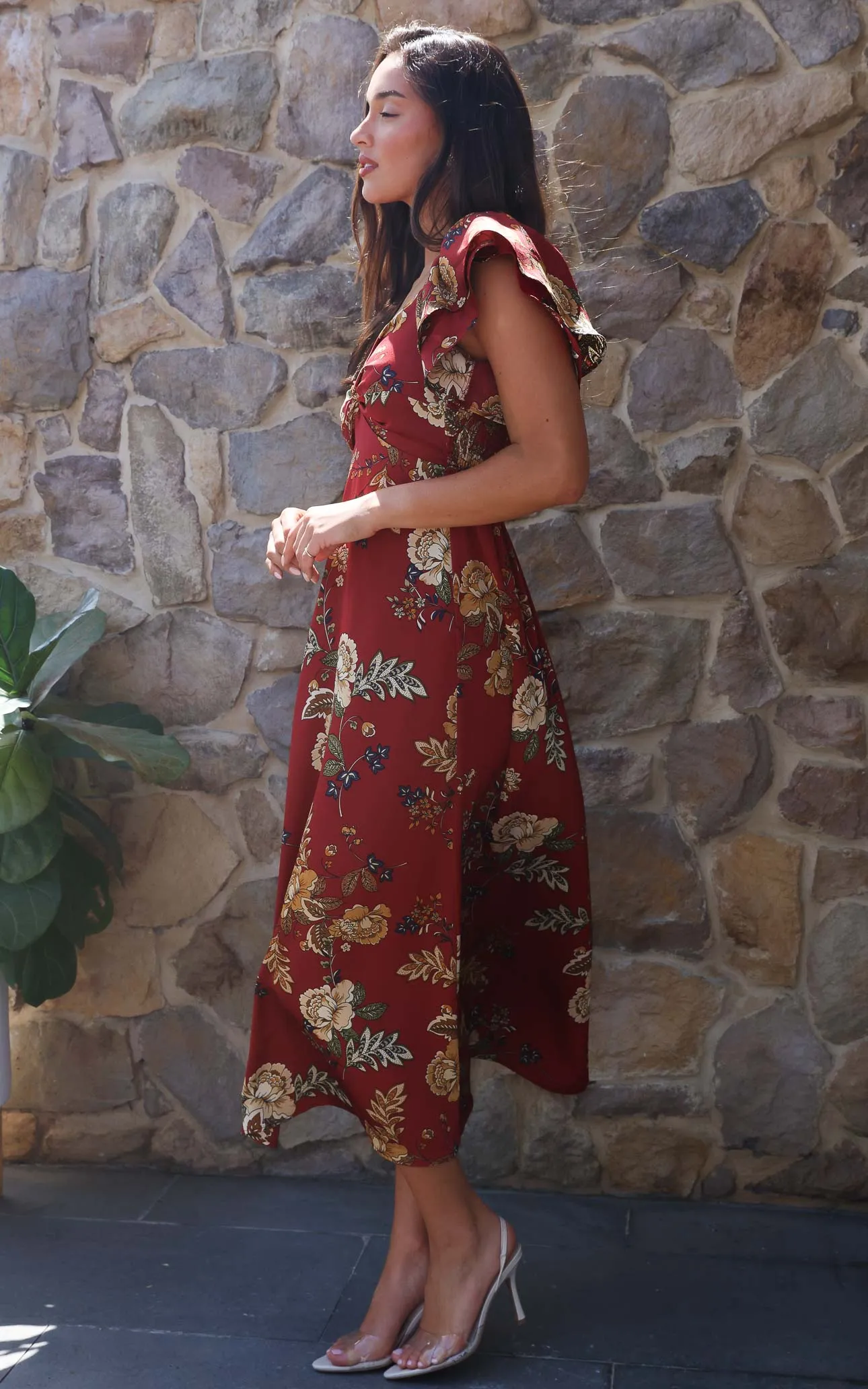 In The Sky Maxi Dress - Wine Red Floral